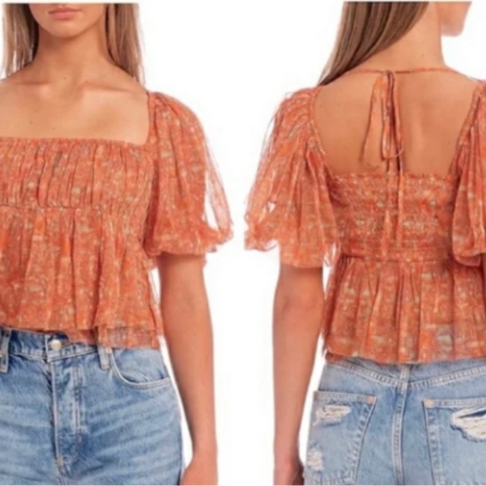 Orange Tulle Free People Blouse